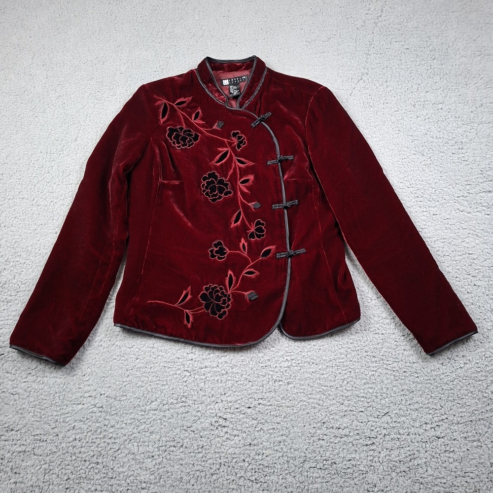 Carole Little Velvet Silk Blend Assymetric Close Deep Red Small Jacket Blazer